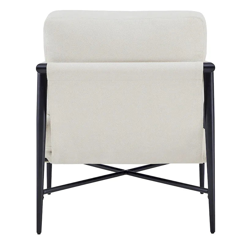 Mid-Century Modern Accent Chair, Matte Black Metal Frame & Wood Armrests, 350 lbs