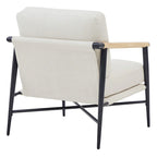 Mid-Century Modern Accent Chair, Matte Black Metal Frame & Wood Armrests, 350 lbs