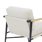 Mid-Century Modern Accent Chair, Matte Black Metal Frame & Wood Armrests, 350 lbs