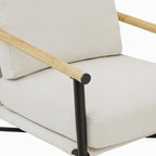Mid-Century Modern Accent Chair, Matte Black Metal Frame & Wood Armrests, 350 lbs