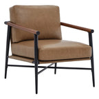 Mid-Century Modern Accent Chair, Matte Black Metal Frame & Wood Armrests, 350 lbs