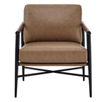 Mid-Century Modern Accent Chair, Matte Black Metal Frame & Wood Armrests, 350 lbs