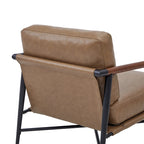 Mid-Century Modern Accent Chair, Matte Black Metal Frame & Wood Armrests, 350 lbs