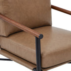 Mid-Century Modern Accent Chair, Matte Black Metal Frame & Wood Armrests, 350 lbs