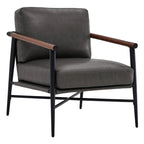 Mid-Century Modern Accent Chair, Matte Black Metal Frame & Wood Armrests, 350 lbs
