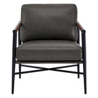Mid-Century Modern Accent Chair, Matte Black Metal Frame & Wood Armrests, 350 lbs