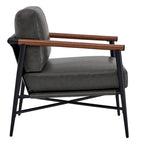 Mid-Century Modern Accent Chair, Matte Black Metal Frame & Wood Armrests, 350 lbs