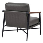 Mid-Century Modern Accent Chair, Matte Black Metal Frame & Wood Armrests, 350 lbs