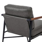 Mid-Century Modern Accent Chair, Matte Black Metal Frame & Wood Armrests, 350 lbs
