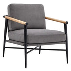 Mid-Century Modern Accent Chair, Matte Black Metal Frame & Wood Armrests, 350 lbs