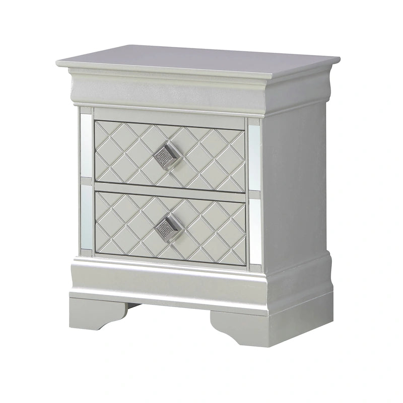 Mirrored Wood 2-Drawer Nightstand – Glamorous Bedroom Side Table