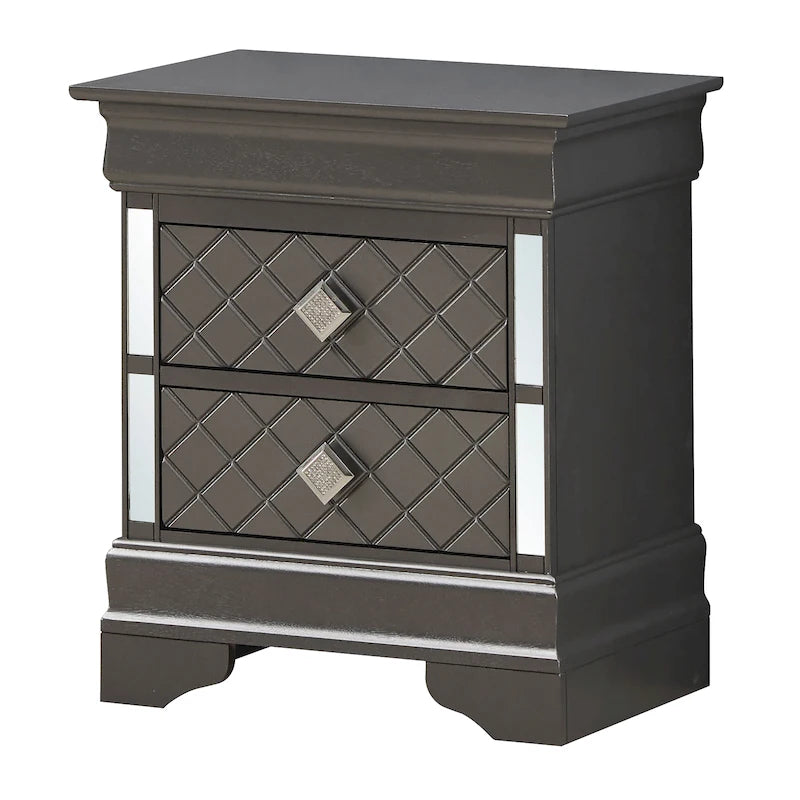 Mirrored Wood 2-Drawer Nightstand – Glamorous Bedroom Side Table