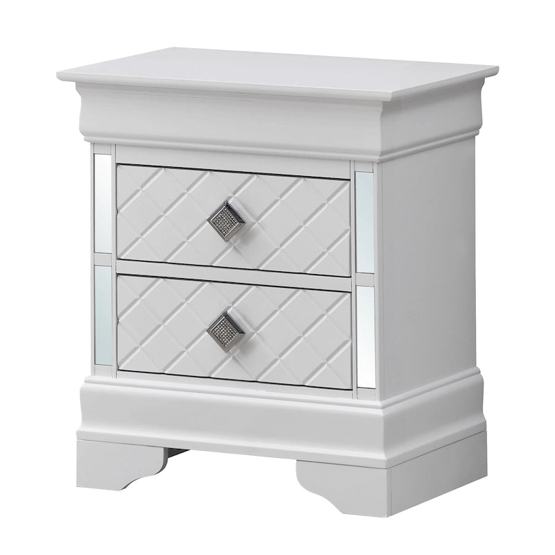 Mirrored Wood 2-Drawer Nightstand – Glamorous Bedroom Side Table