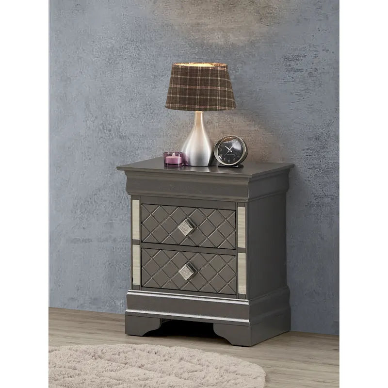 Mirrored Wood 2-Drawer Nightstand – Glamorous Bedroom Side Table