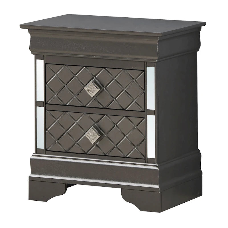 Mirrored Wood 2-Drawer Nightstand – Glamorous Bedroom Side Table