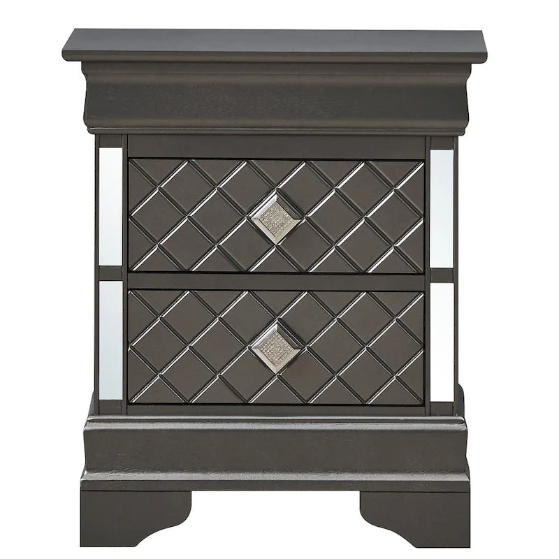 Mirrored Wood 2-Drawer Nightstand – Glamorous Bedroom Side Table