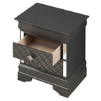 Mirrored Wood 2-Drawer Nightstand – Glamorous Bedroom Side Table