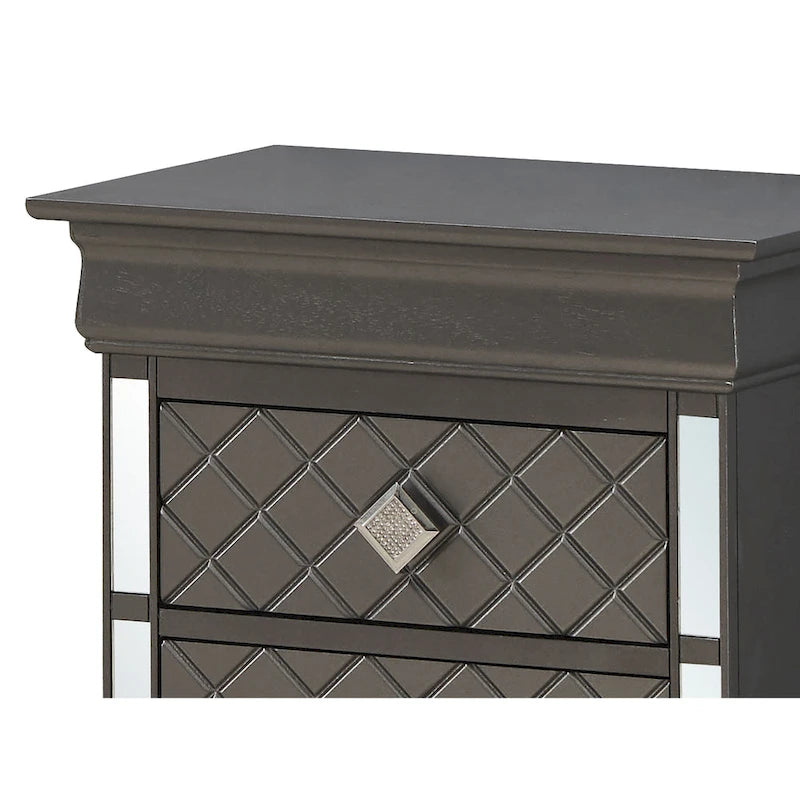Mirrored Wood 2-Drawer Nightstand – Glamorous Bedroom Side Table