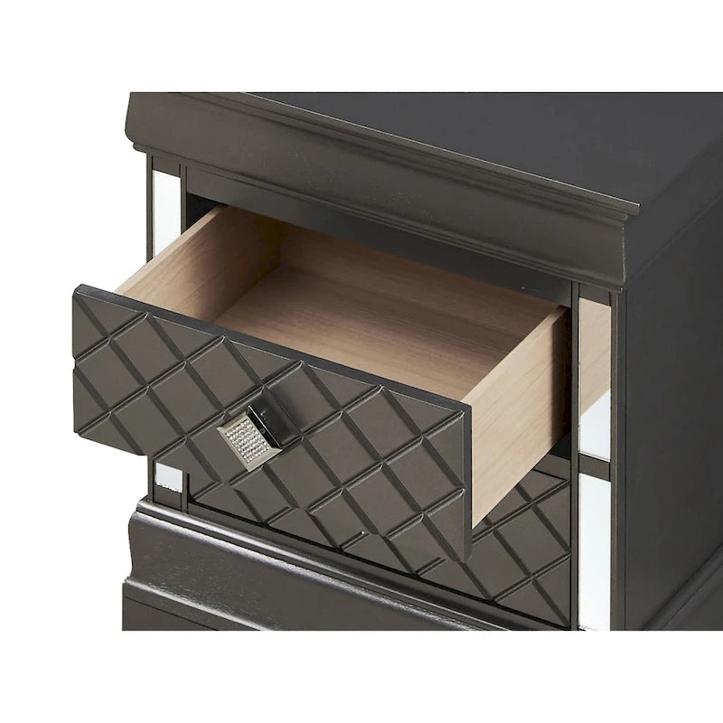 Mirrored Wood 2-Drawer Nightstand – Glamorous Bedroom Side Table