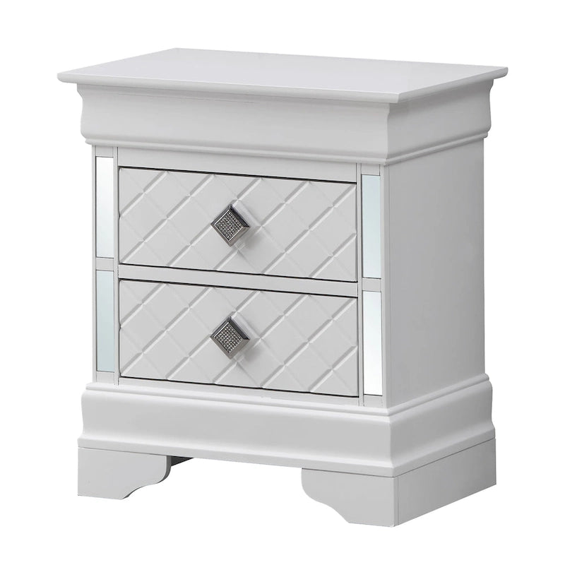 Mirrored Wood 2-Drawer Nightstand – Glamorous Bedroom Side Table