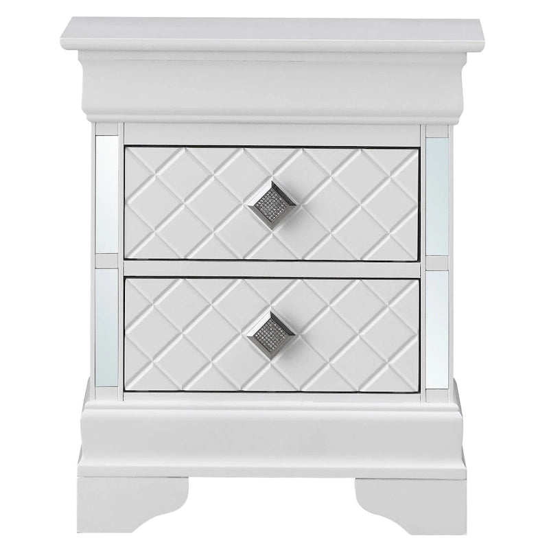 Mirrored Wood 2-Drawer Nightstand – Glamorous Bedroom Side Table