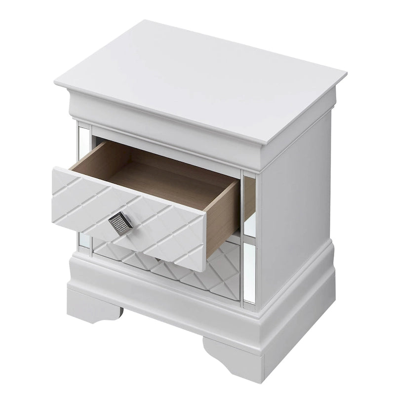 Mirrored Wood 2-Drawer Nightstand – Glamorous Bedroom Side Table