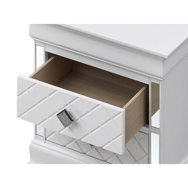 Mirrored Wood 2-Drawer Nightstand – Glamorous Bedroom Side Table