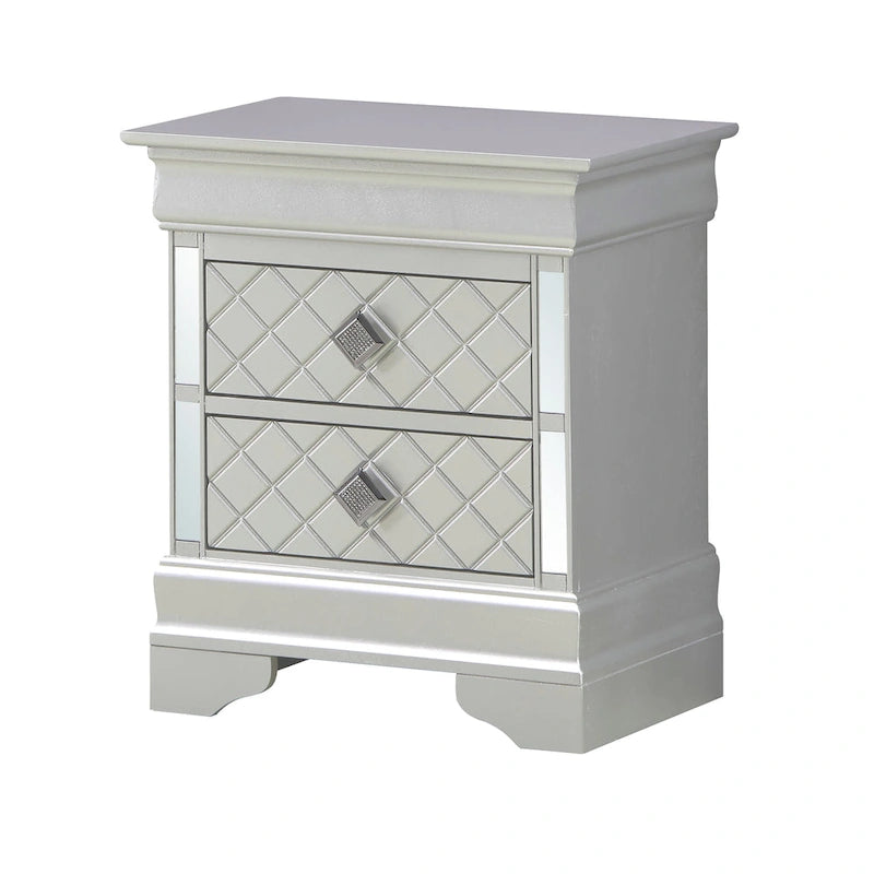 Mirrored Wood 2-Drawer Nightstand – Glamorous Bedroom Side Table