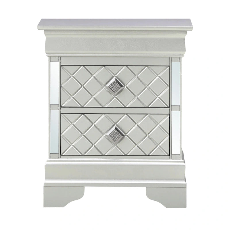 Mirrored Wood 2-Drawer Nightstand – Glamorous Bedroom Side Table