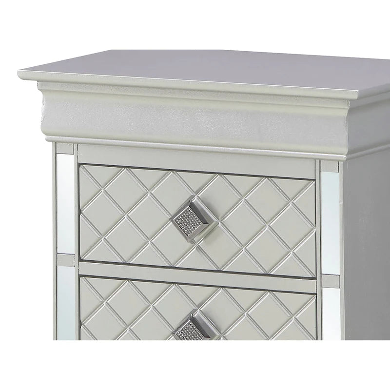 Mirrored Wood 2-Drawer Nightstand – Glamorous Bedroom Side Table