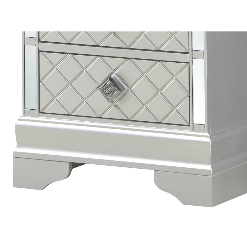 Mirrored Wood 2-Drawer Nightstand – Glamorous Bedroom Side Table