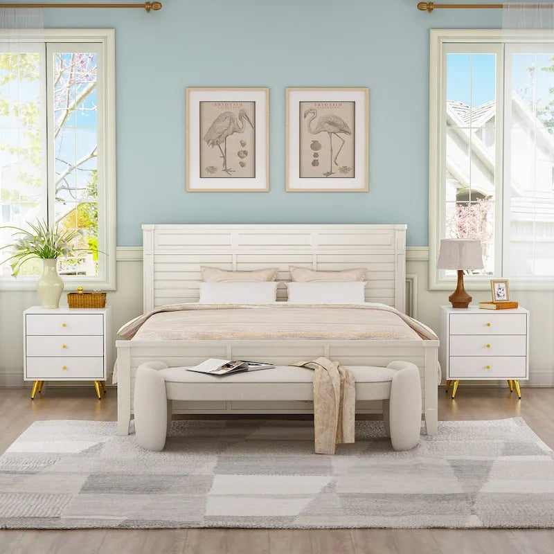 White 3-Drawer Nightstand with Metal Legs, MDF Wood, Water & Scratch Resistant, Bedside End Table
