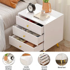 White 3-Drawer Nightstand with Metal Legs, MDF Wood, Water & Scratch Resistant, Bedside End Table