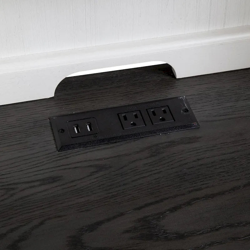 L-Shaped Desk Set with Hutch, Pine Wood, Built-in Power Outlets & USB Ports