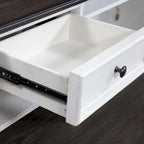 Ensemble de bureau en L avec huche, bois de pin, prises de courant et ports USB intégrés