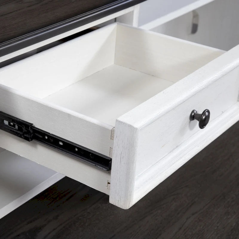 L-Shaped Desk Set with Hutch, Pine Wood, Built-in Power Outlets & USB Ports