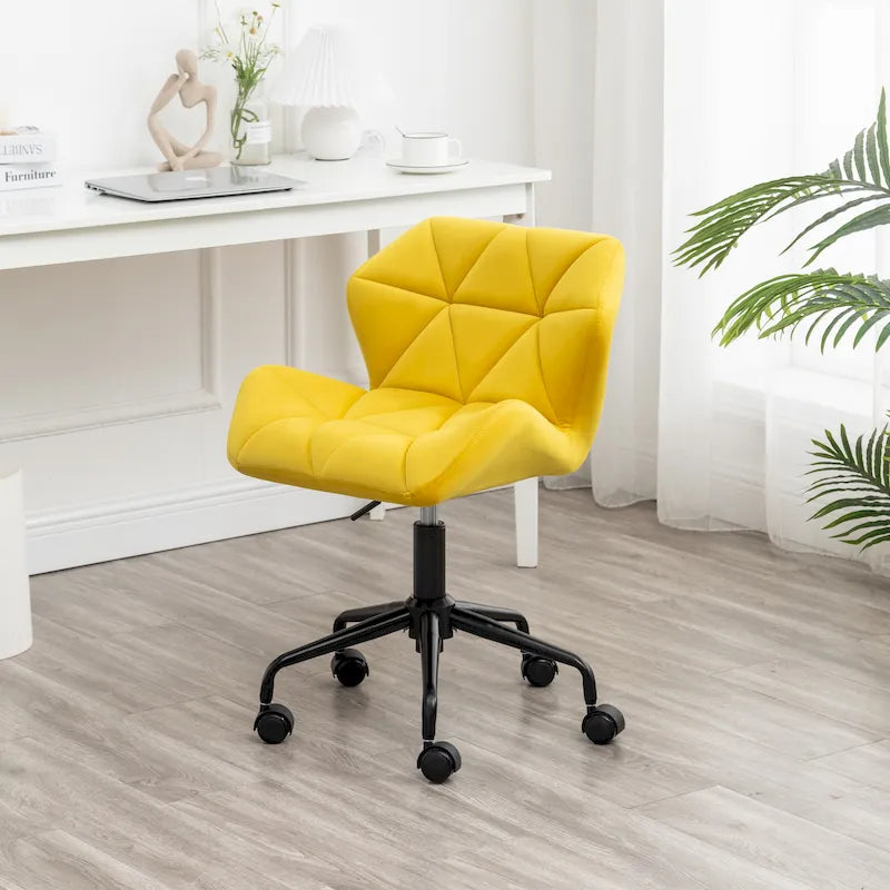 Diamond Tufted Velvet Swivel Office Chair, Adjustable Height, Armless, 20.5"W