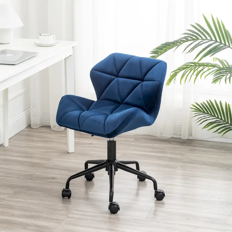 Diamond Tufted Velvet Swivel Office Chair, Adjustable Height, Armless, 20.5"W