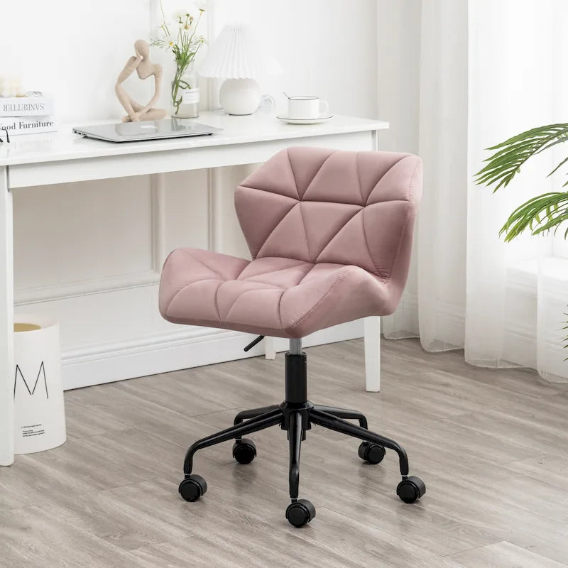 Diamond Tufted Velvet Swivel Office Chair, Adjustable Height, Armless, 20.5"W
