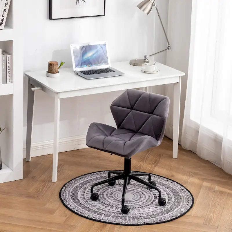 Diamond Tufted Velvet Swivel Office Chair, Adjustable Height, Armless, 20.5"W