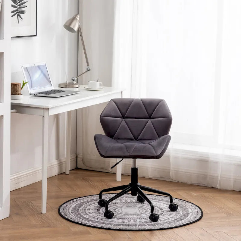 Diamond Tufted Velvet Swivel Office Chair, Adjustable Height, Armless, 20.5"W