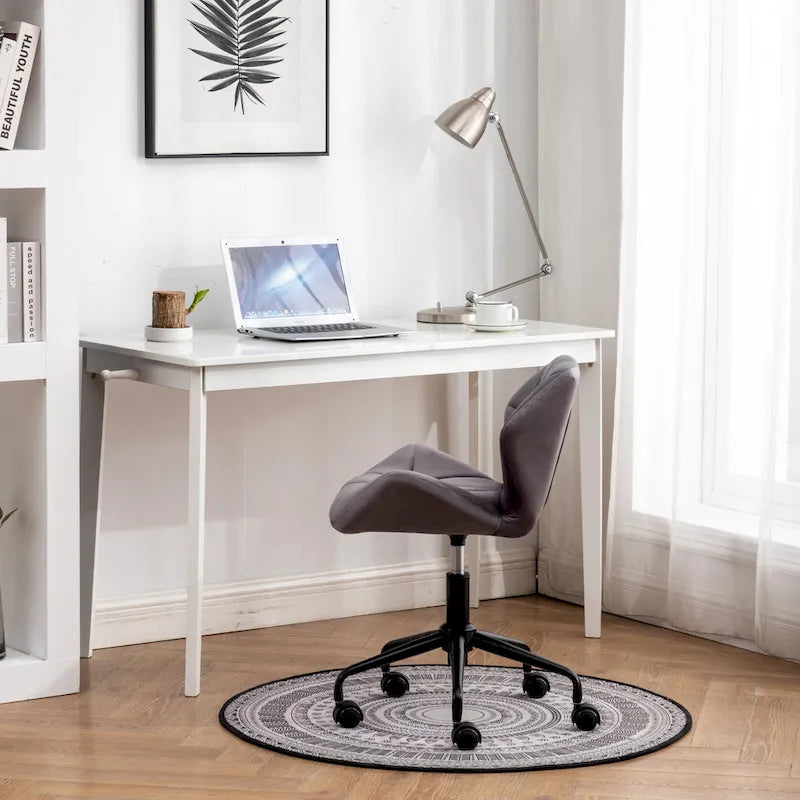 Diamond Tufted Velvet Swivel Office Chair, Adjustable Height, Armless, 20.5"W