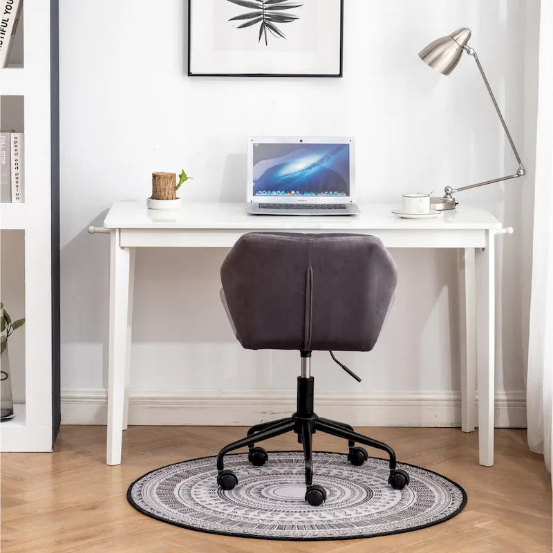 Diamond Tufted Velvet Swivel Office Chair, Adjustable Height, Armless, 20.5"W