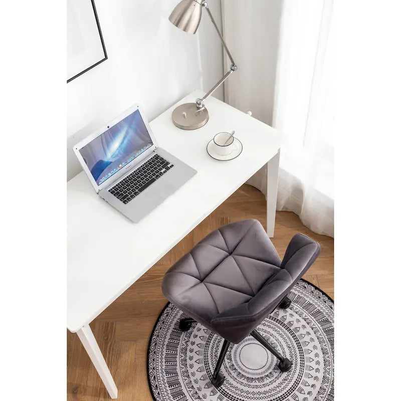 Diamond Tufted Velvet Swivel Office Chair, Adjustable Height, Armless, 20.5"W