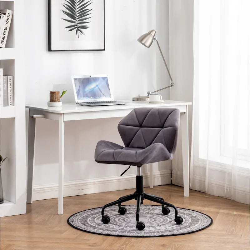 Diamond Tufted Velvet Swivel Office Chair, Adjustable Height, Armless, 20.5"W