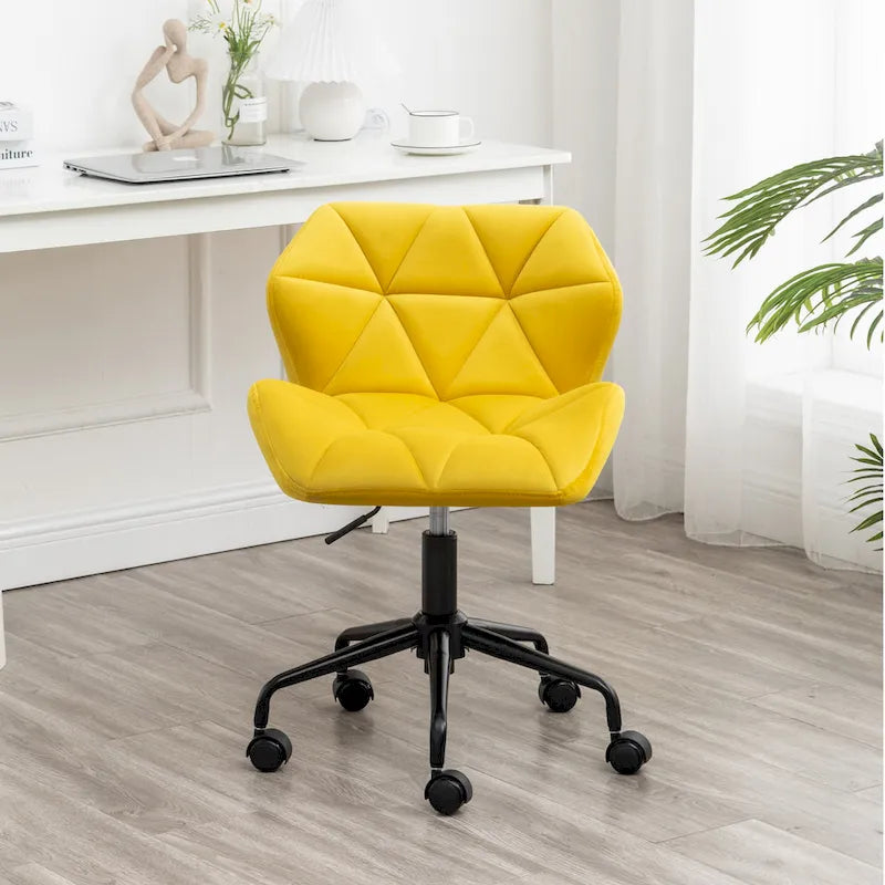 Diamond Tufted Velvet Swivel Office Chair, Adjustable Height, Armless, 20.5"W