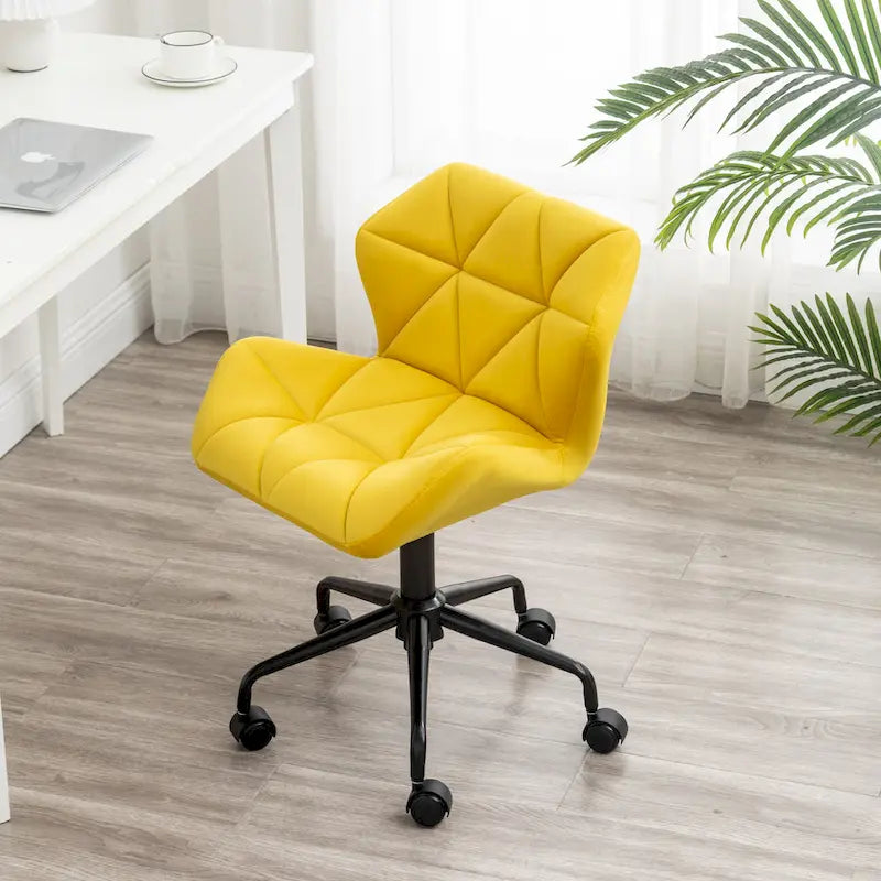 Diamond Tufted Velvet Swivel Office Chair, Adjustable Height, Armless, 20.5"W