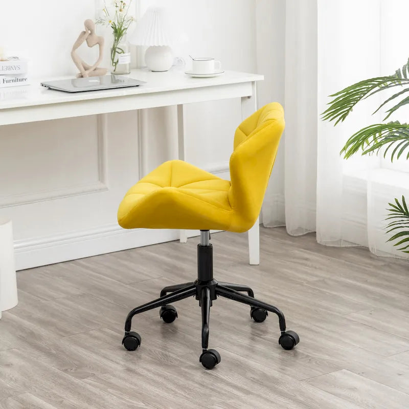 Diamond Tufted Velvet Swivel Office Chair, Adjustable Height, Armless, 20.5"W