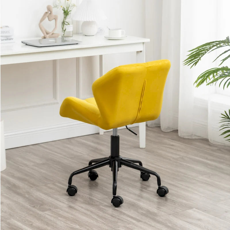 Diamond Tufted Velvet Swivel Office Chair, Adjustable Height, Armless, 20.5"W