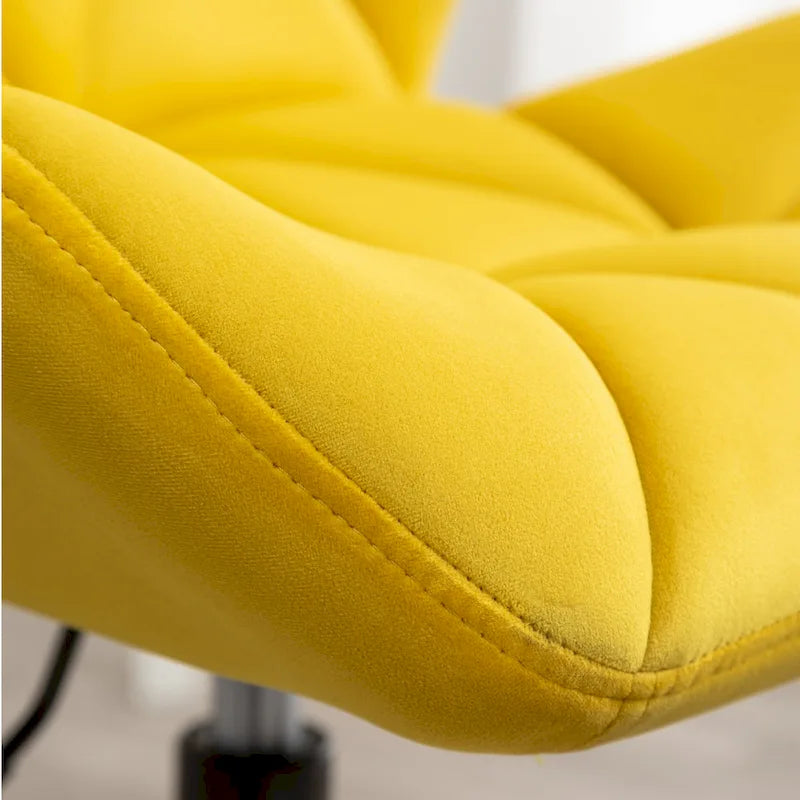 Diamond Tufted Velvet Swivel Office Chair, Adjustable Height, Armless, 20.5"W